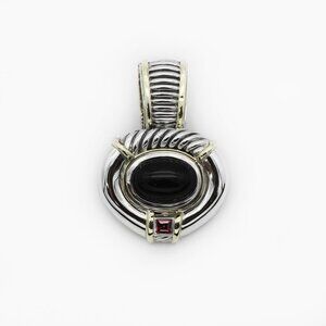 David Yurman 925 Silver 14k Albion Oval Onyx and Gem Pendant